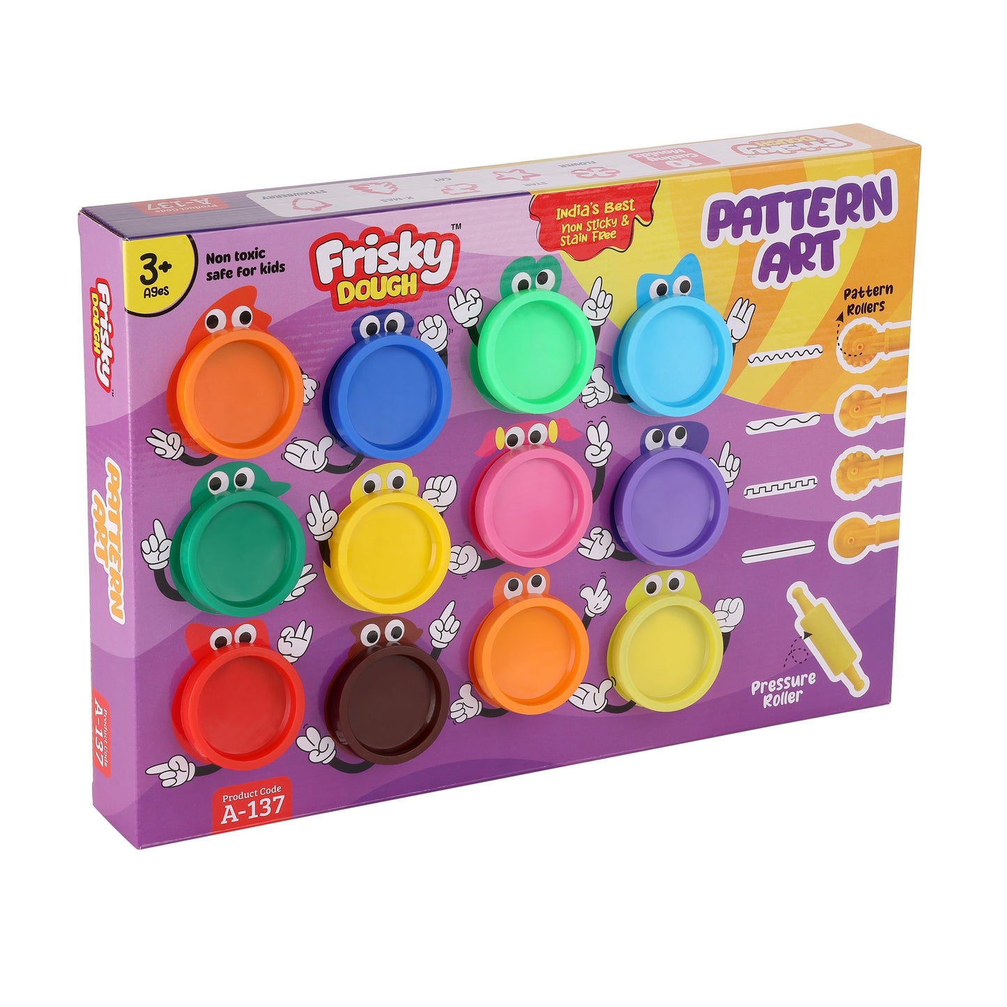 Frisky Dough Pattern Art Set with 12 Colours, Pattern Rollers & Molds