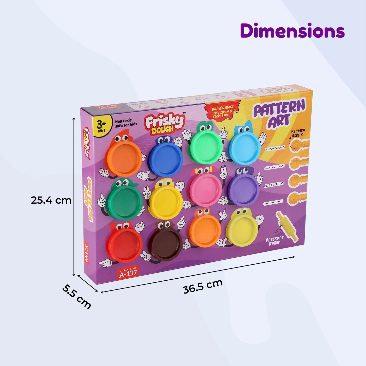 Frisky Dough Pattern Art Set with 12 Colours, Pattern Rollers & Molds
