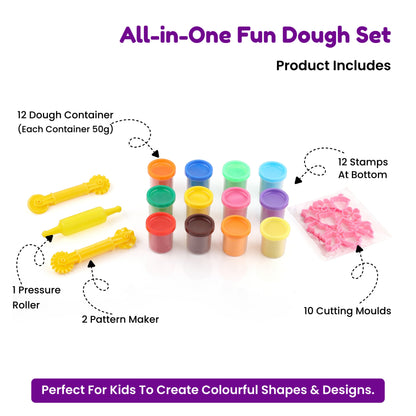 Frisky Dough Pattern Art Set with 12 Colours, Pattern Rollers & Molds