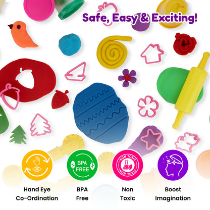Frisky Dough Pattern Art Set with 12 Colours, Pattern Rollers & Molds