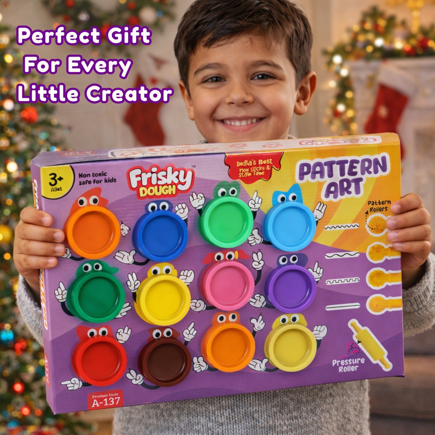 Frisky Dough Pattern Art Set with 12 Colours, Pattern Rollers & Molds
