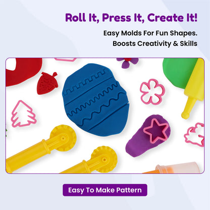 Frisky Dough Pattern Art Set with 12 Colours, Pattern Rollers & Molds